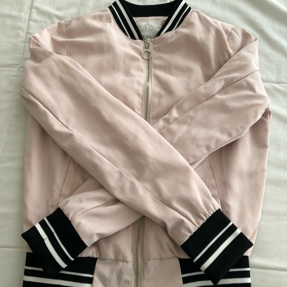 Full Tilt Light Pink Bomber Jacket w/ black detail